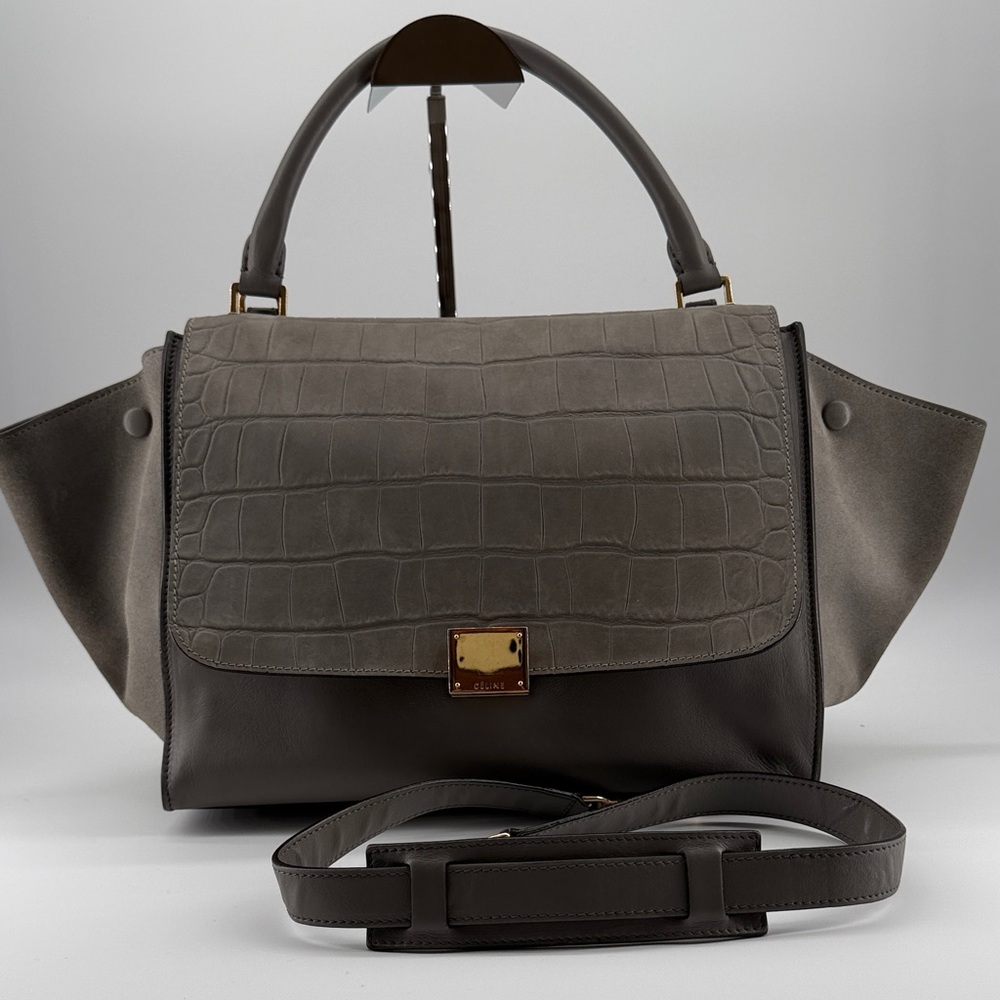 Céline Trapeze Bag – Taupe Croc Embossed Flap 🤍 | 100% Authentic